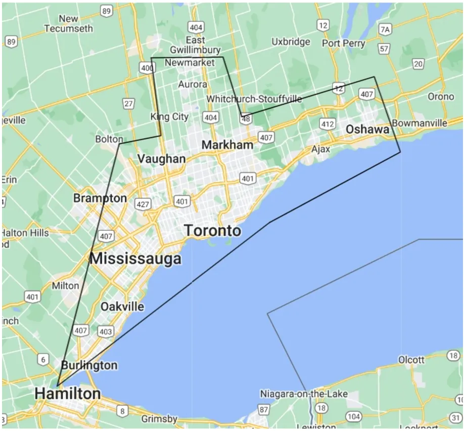 A map showing the service area for the High Rise Division